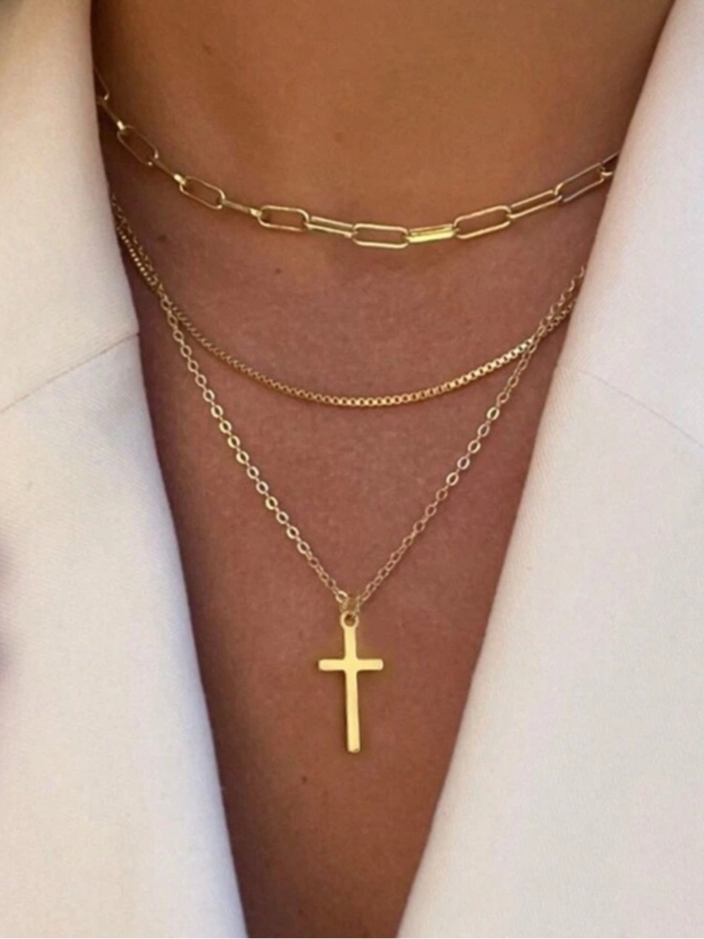 Gold 3pc Cross Pendant Necklace Set